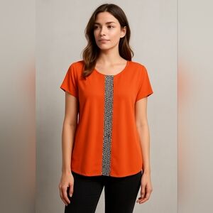 #1392 Le Sample chiffon like pleated  top  sz L